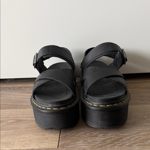 Dr. Martens Black Platform Sandals with Yellow Stitching - Picture 3 of 5